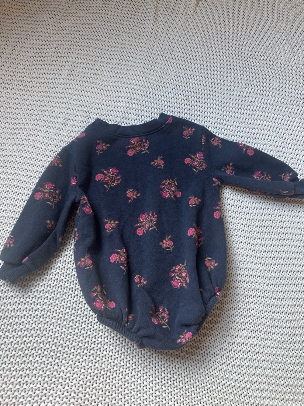 6-9 Months Navy Floral Sweatshirt Bubble Romper